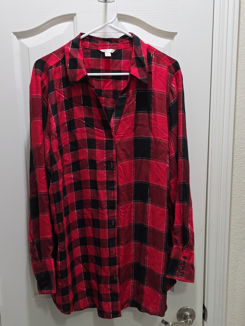 Cato Red and Black Plaid Women's Button-Up Blouse